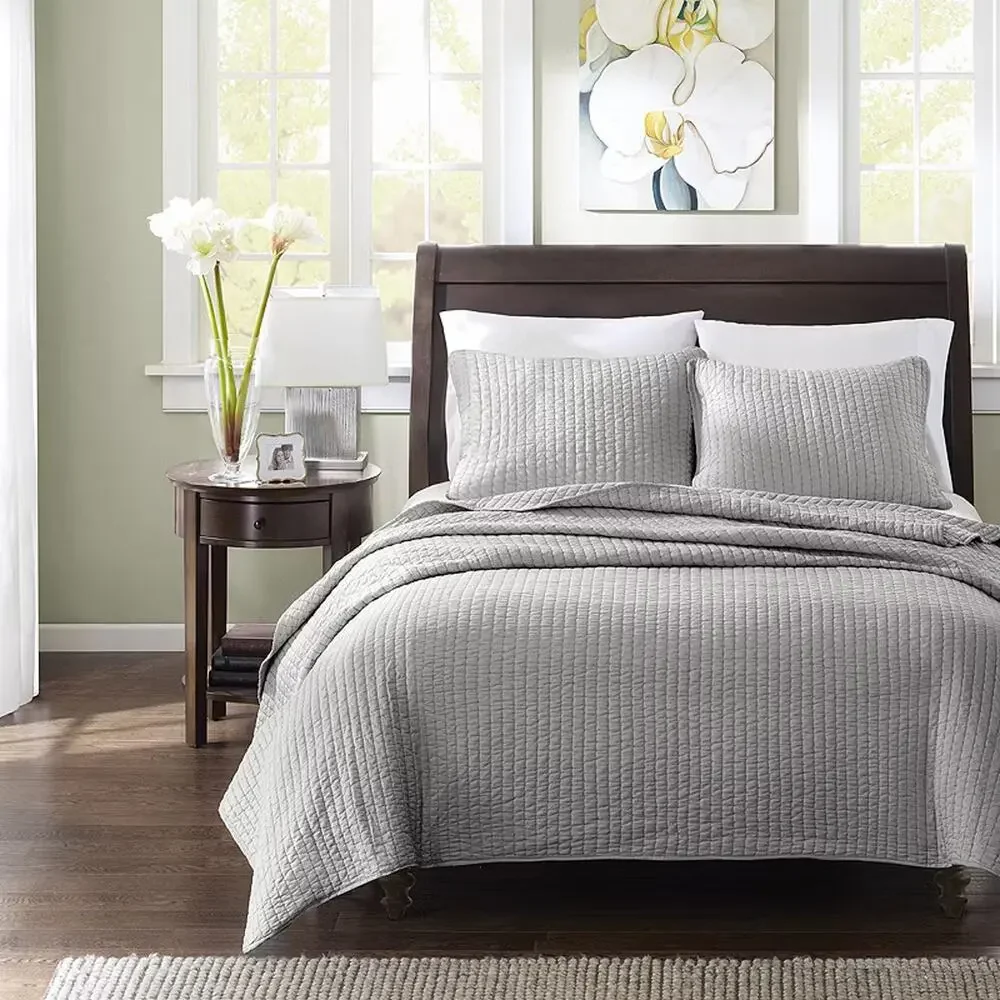 Madison Park Mitchell Reversible Coverlet Quilt Set Twin/Twin XL Gray 2pc